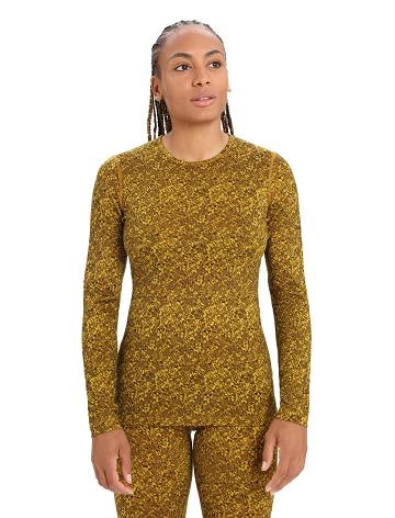 Women's Icebreaker Merino 200 Oasis Long Sleeve Crewe Lichen Base Layers Silent Gold / Clove | CA 1122SGLO